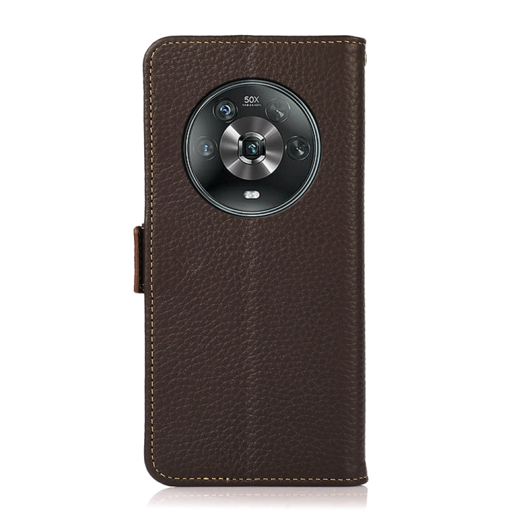 For Honor Magic 4 KHAZNEH Side-Magnetic Litchi Genuine Leather RFID Phone Case(Brown) - Honor Cases by PMC TechLife | Online Shopping South Africa | PMC TechLife | Buy Now Pay Later Mobicred