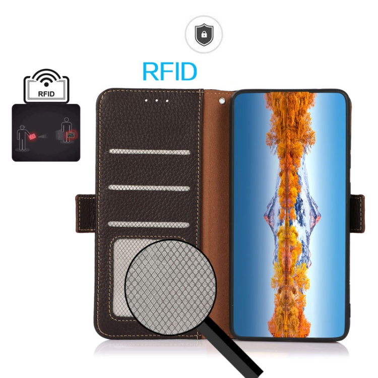 For Honor Magic 4 KHAZNEH Side-Magnetic Litchi Genuine Leather RFID Phone Case(Brown) - Honor Cases by PMC TechLife | Online Shopping South Africa | PMC TechLife | Buy Now Pay Later Mobicred