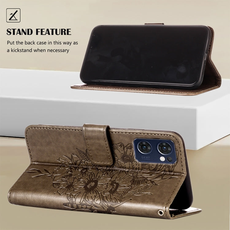 For OPPO Reno7 5G Global/Find X5 Lite Embossed Butterfly Leather Phone Case(Grey) - OPPO Cases by PMC TechLife | Online Shopping South Africa | PMC TechLife | Buy Now Pay Later Mobicred