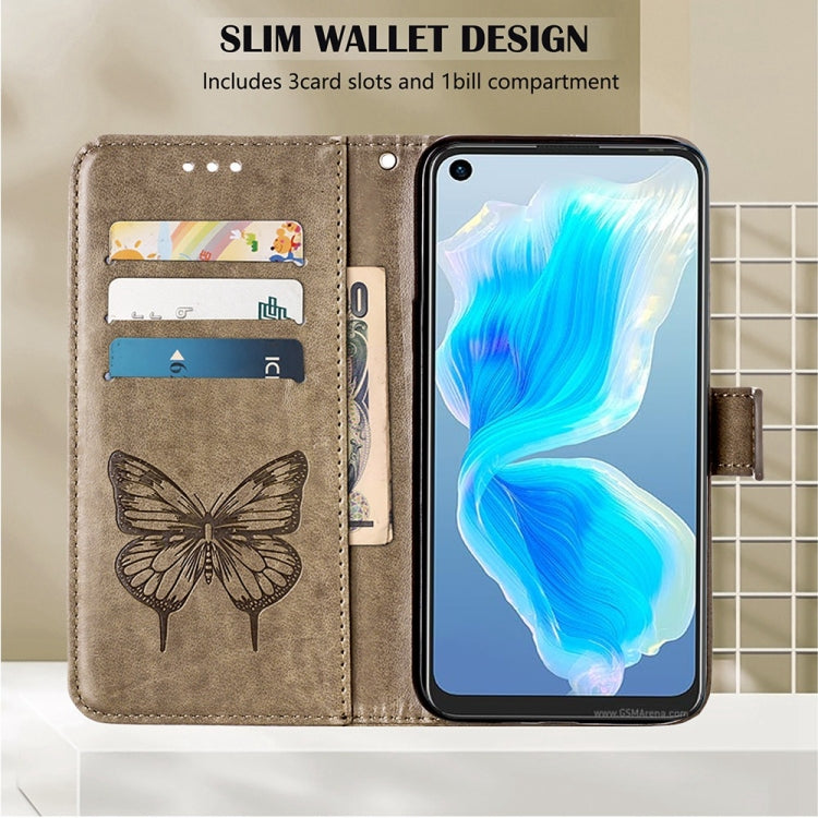 For OPPO Reno7 5G Global/Find X5 Lite Embossed Butterfly Leather Phone Case(Grey) - OPPO Cases by PMC TechLife | Online Shopping South Africa | PMC TechLife | Buy Now Pay Later Mobicred