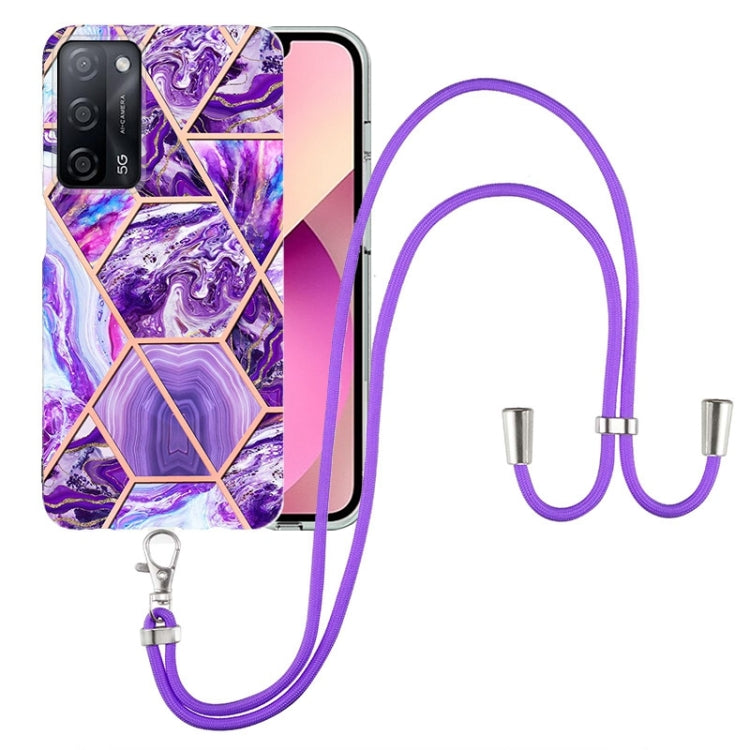 For OPPO A53s 5G / A55 5G / A54 4G / A16 Electroplating Splicing Marble TPU Phone Case with Lanyard(Dark Purple) - free shipping - PMC TechLife - Order now!
