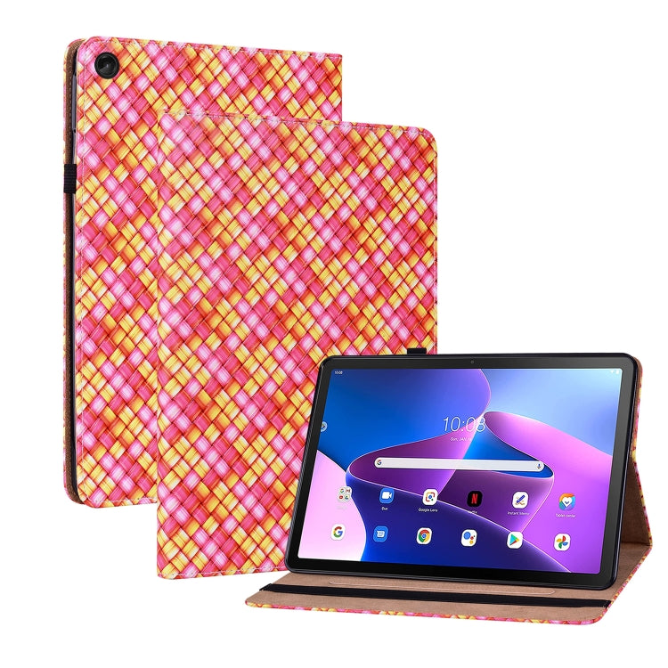 For Lenovo Tab M10 Plus 10.6 3rd Gen. Color Weave Leather Tablet Case with Holder(Rose Red) - Lenovo by PMC TechLife | Online Shopping South Africa | PMC TechLife | Buy Now Pay Later Mobicred