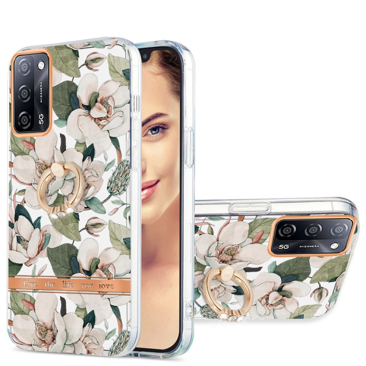 For OPPO A55 5G / A54 4G / A53S 5G / A16 / A54S 4G Ring IMD Flowers TPU Phone Case(Green Gardenia) - OPPO Cases by PMC TechLife | Online Shopping South Africa | PMC TechLife | Buy Now Pay Later Mobicred