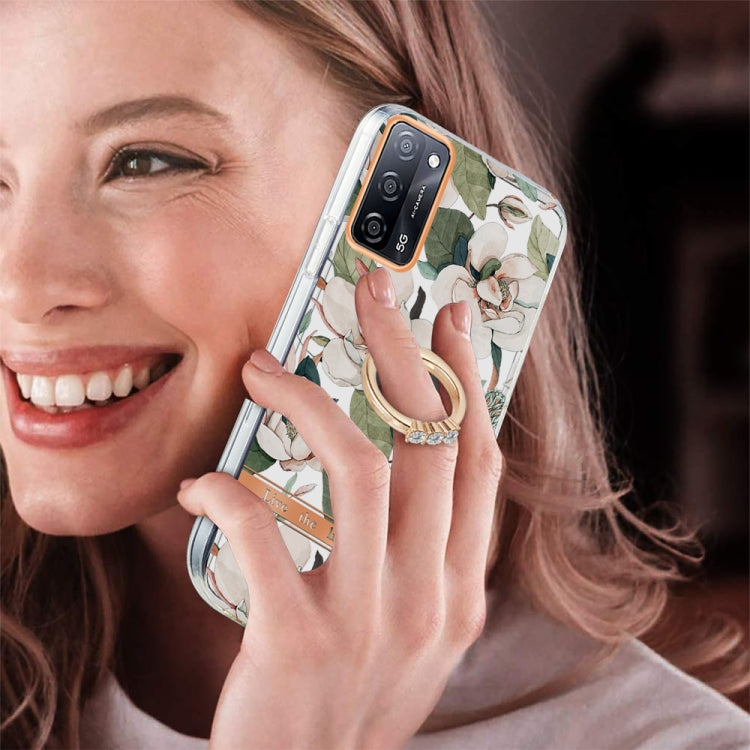 For OPPO A55 5G / A54 4G / A53S 5G / A16 / A54S 4G Ring IMD Flowers TPU Phone Case(Green Gardenia) - OPPO Cases by PMC TechLife | Online Shopping South Africa | PMC TechLife | Buy Now Pay Later Mobicred