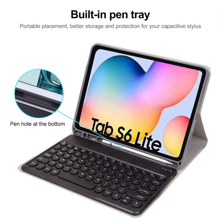 Round Cap Bluetooth Keyboard Leather Case with Pen Slot for Samsung Galaxy Tab S6 Lite, Specification:without Touchpad(Dark Blue+White Keyboard) - Samsung Keyboard by PMC TechLife | Online Shopping South Africa | PMC TechLife