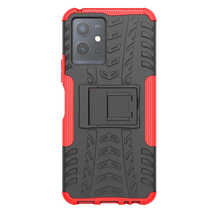 For vivo Y75 / Y55 / T1 5G Tire Texture TPU + PC Phone Case with Holder(Red) - vivo Cases by PMC TechLife | Online Shopping South Africa | PMC TechLife | Buy Now Pay Later Mobicred