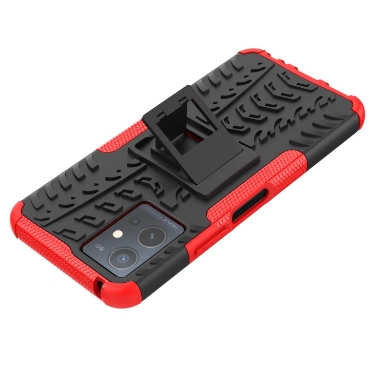 For vivo Y75 / Y55 / T1 5G Tire Texture TPU + PC Phone Case with Holder(Red) - vivo Cases by PMC TechLife | Online Shopping South Africa | PMC TechLife | Buy Now Pay Later Mobicred