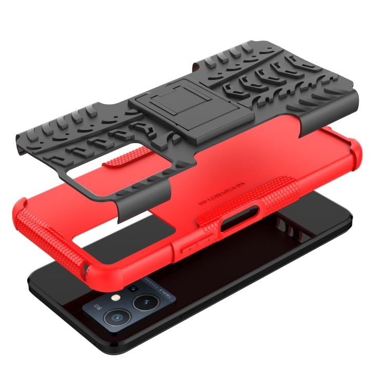 For vivo Y75 / Y55 / T1 5G Tire Texture TPU + PC Phone Case with Holder(Red) - vivo Cases by PMC TechLife | Online Shopping South Africa | PMC TechLife | Buy Now Pay Later Mobicred