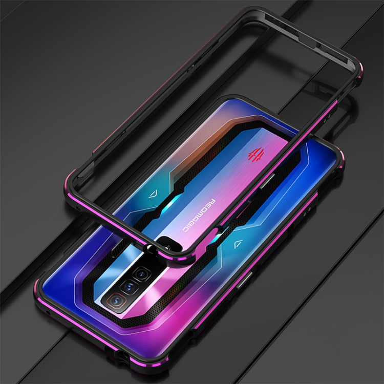 For ZTE nubia Red Magic 7 Pro Aurora Series Metal Frame Phone Case(Black Purple) - ZTE Cases by PMC TechLife | Online Shopping South Africa | PMC TechLife | Buy Now Pay Later Mobicred