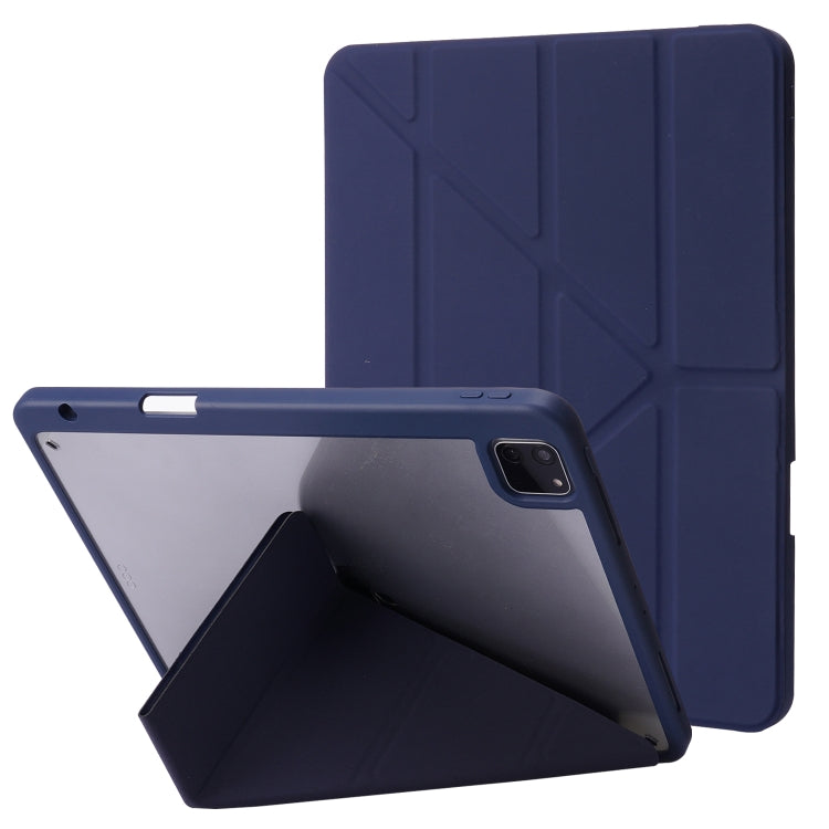 For iPad Air 13 2024 / iPad Pro 12.9 2022 / 2021 / 2020 / 2018 Deformation Transparent Acrylic Leather Tablet Case(Dark Blue) - iPad Pro 12.9 (2022/2021) Cases by PMC TechLife | Online Shopping South Africa | PMC TechLife | Buy Now Pay Later Mobicred