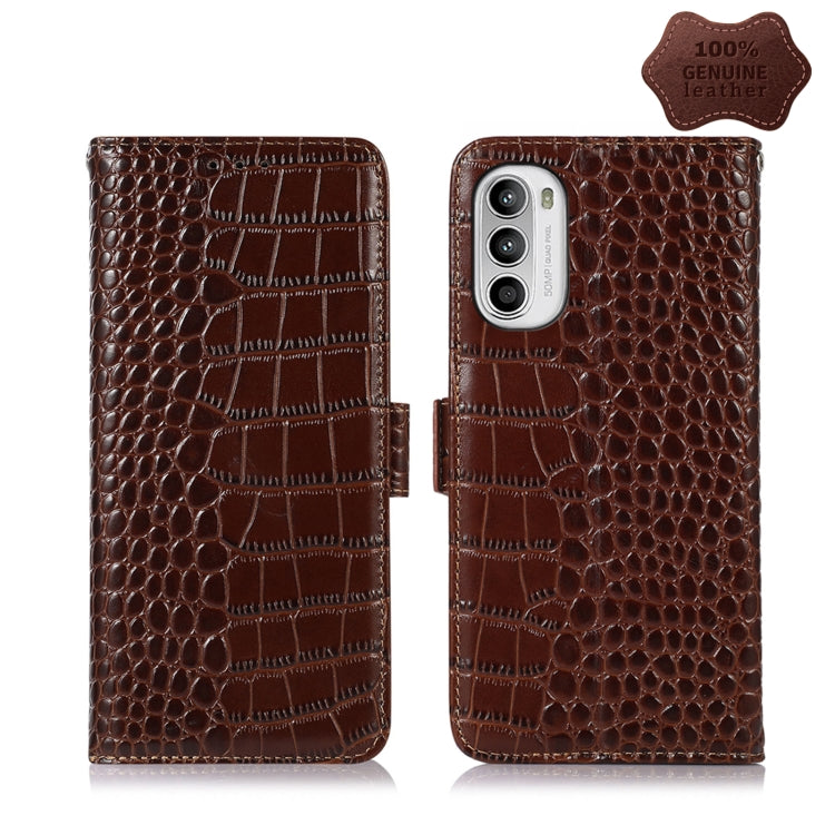 For Motorola Moto G52 4G Crocodile Top Layer Cowhide Leather Phone Case(Brown) - Motorola Cases by PMC TechLife | Online Shopping South Africa | PMC TechLife | Buy Now Pay Later Mobicred