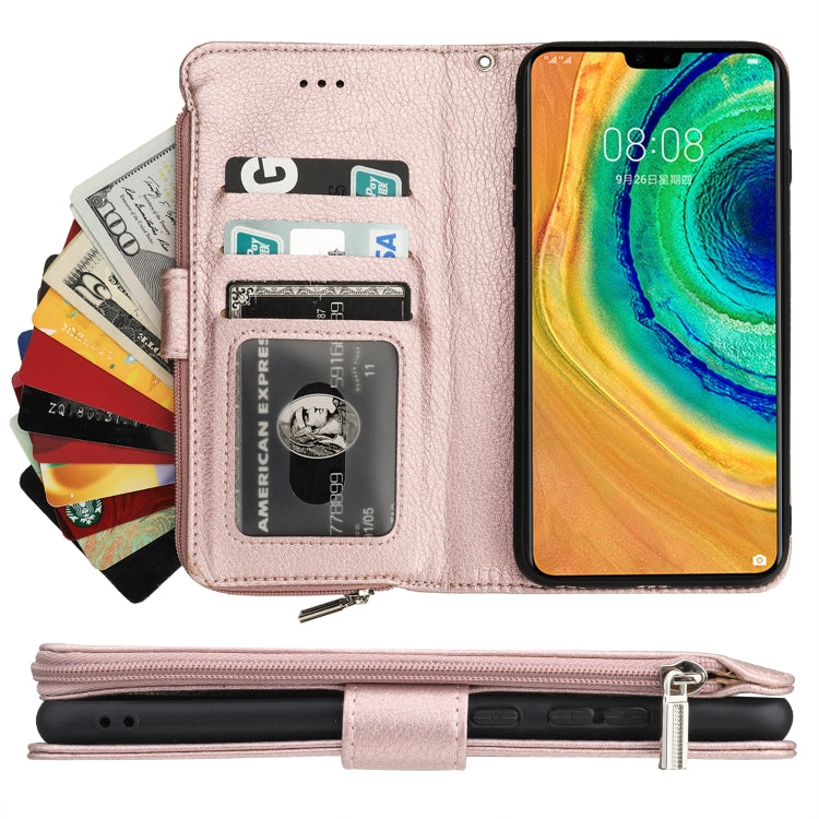 For Huawei Mate 30 Microfiber Zipper Horizontal Flip Leather Case(Rose Gold) - Huawei Cases by PMC TechLife | Online Shopping South Africa | PMC TechLife | Buy Now Pay Later Mobicred