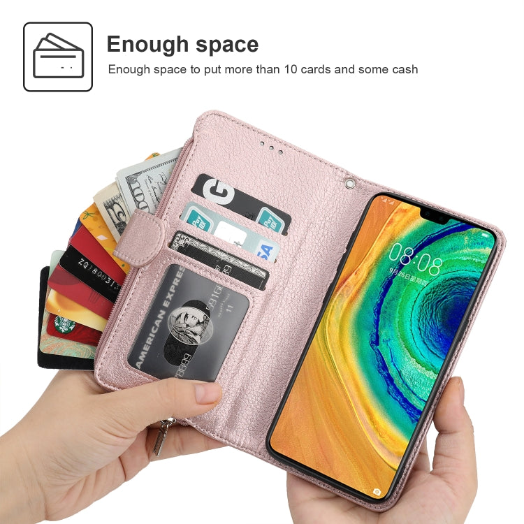 For Huawei Mate 30 Microfiber Zipper Horizontal Flip Leather Case(Rose Gold) - Huawei Cases by PMC TechLife | Online Shopping South Africa | PMC TechLife | Buy Now Pay Later Mobicred
