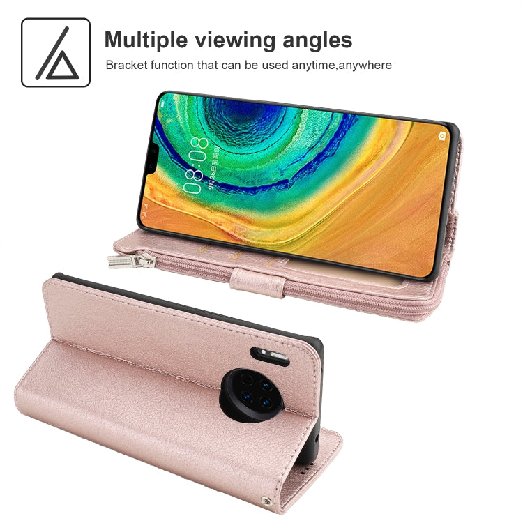 For Huawei Mate 30 Microfiber Zipper Horizontal Flip Leather Case(Rose Gold) - Huawei Cases by PMC TechLife | Online Shopping South Africa | PMC TechLife | Buy Now Pay Later Mobicred
