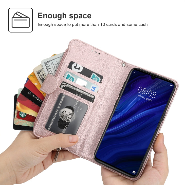For Huawei P30 Microfiber Zipper Horizontal Flip Leather Case(Rose Gold) - Huawei Cases by PMC TechLife | Online Shopping South Africa | PMC TechLife | Buy Now Pay Later Mobicred