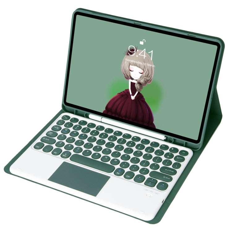 YA700B-A Candy Color Skin Feel Texture Round Keycap Bluetooth Keyboard Leather Case with Touchpad For Samsung Galaxy Tab S8 11 inch SM-X700 / SM-X706 & S7 11 inch SM-X700 / SM-T875(Dark Green) - Samsung Keyboard by PMC TechLife | Online Shopping South Africa | PMC TechLife