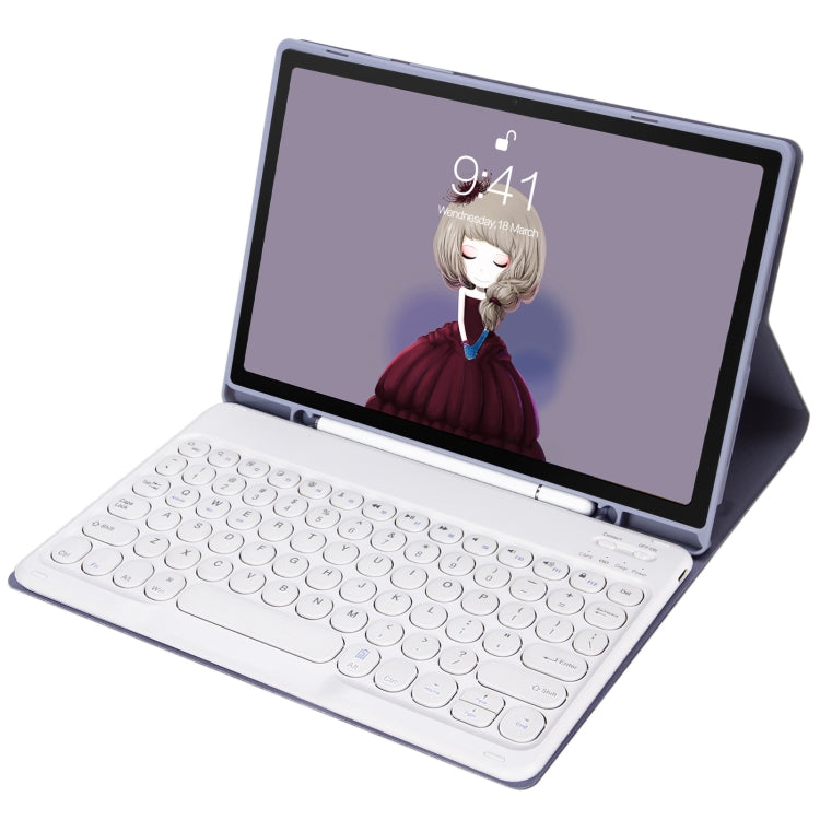 YA08B Candy Color Skin Feel Texture Round Keycap Bluetooth Keyboard Leather Case For Samsung Galaxy Tab A8 10.5 2021 SM-X200 / SM-X205(Purple) - Samsung Keyboard by PMC TechLife | Online Shopping South Africa | PMC TechLife