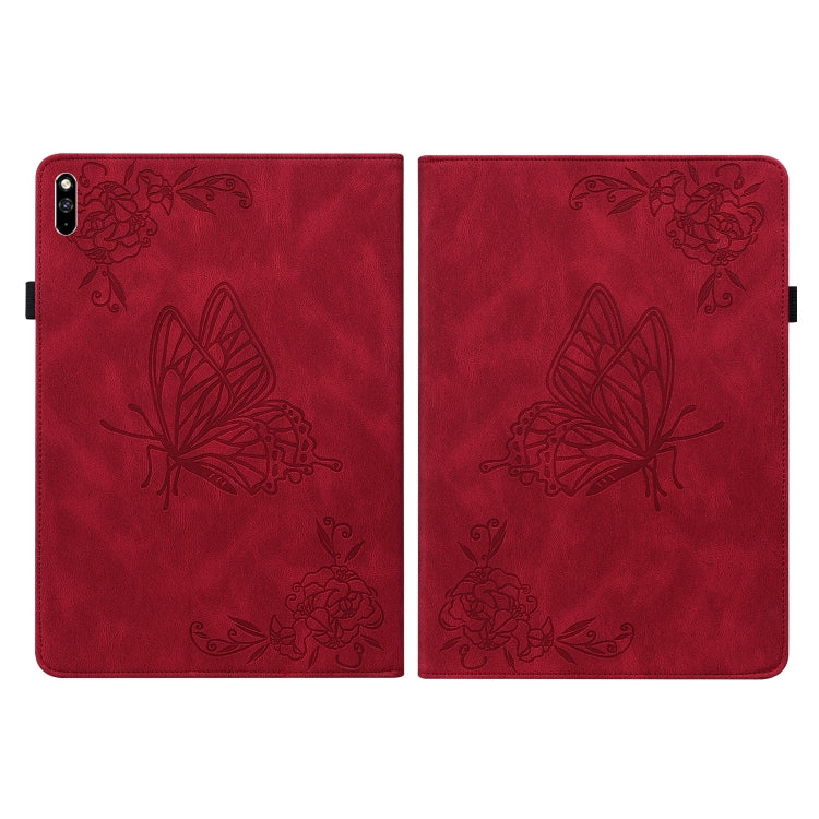 For Huawei MatePad Pro 10.8 2021 Butterfly Flower Embossed Leather Tablet Case(Red) - Huawei by PMC TechLife | Online Shopping South Africa | PMC TechLife | Buy Now Pay Later Mobicred