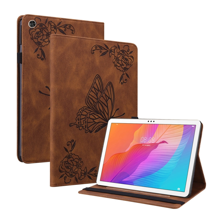 For Huawei MatePad T 10s/Enjoy Tablet 2 Butterfly Flower Embossed Leather Tablet Case(Brown) - Huawei by PMC TechLife | Online Shopping South Africa | PMC TechLife | Buy Now Pay Later Mobicred