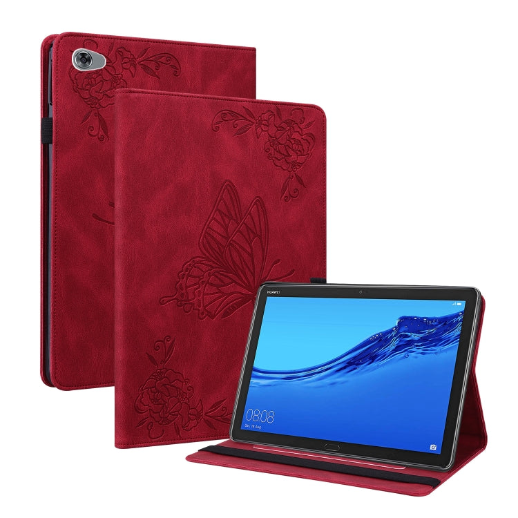 For Huawei MediaPad M5 Lite Butterfly Flower Embossed Leather Tablet Case(Red) - Huawei by PMC TechLife | Online Shopping South Africa | PMC TechLife | Buy Now Pay Later Mobicred