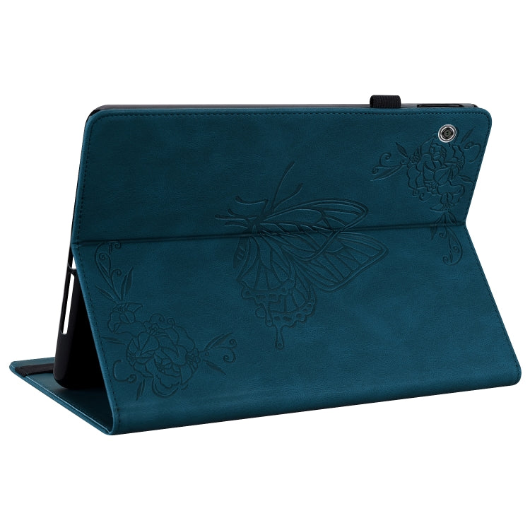 For Huawei MediaPad T5 Butterfly Flower Embossed Leather Tablet Case(Blue) - Huawei by PMC TechLife | Online Shopping South Africa | PMC TechLife | Buy Now Pay Later Mobicred