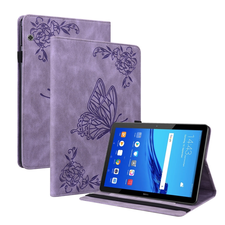 For Huawei MediaPad T5 Butterfly Flower Embossed Leather Tablet Case(Purple) - Huawei by PMC TechLife | Online Shopping South Africa | PMC TechLife | Buy Now Pay Later Mobicred
