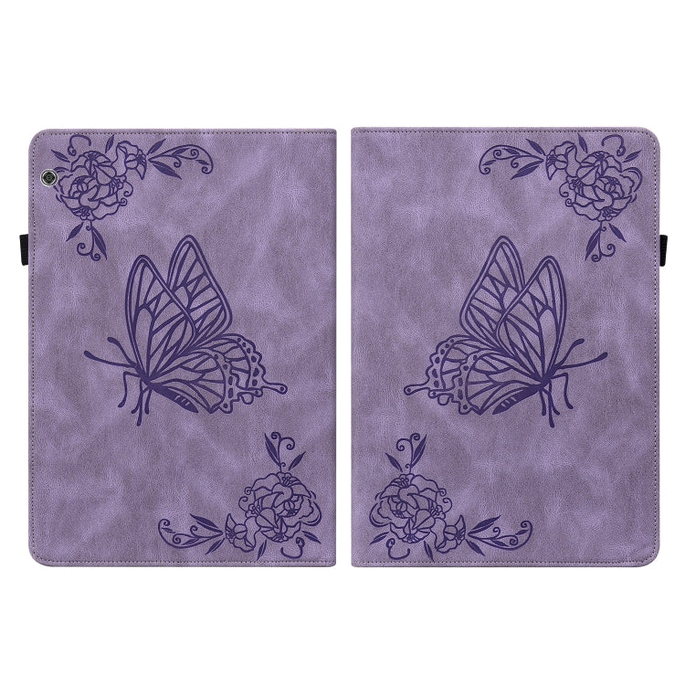 For Huawei MediaPad T5 Butterfly Flower Embossed Leather Tablet Case(Purple) - Huawei by PMC TechLife | Online Shopping South Africa | PMC TechLife | Buy Now Pay Later Mobicred