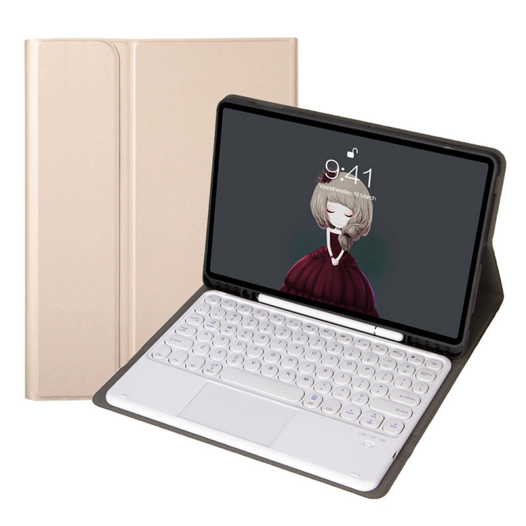 YA610B-A  Lambskin Texture Voltage Round Keycap Bluetooth Keyboard Leather Case with Touchpad For Samsung Galaxy Tab S6 Lite 10.4 inch SM-P610 / SM-P615(Gold) - Samsung Keyboard by PMC TechLife | Online Shopping South Africa | PMC TechLife