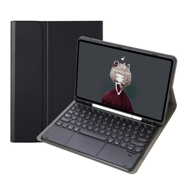 YA08B-A  Lambskin Texture Voltage Round Keycap Bluetooth Keyboard Leather Case with Touchpad For Samsung Galaxy Tab A8 10.5 2021 SM-X200 / SM-X205(Black) - Samsung Keyboard by PMC TechLife | Online Shopping South Africa | PMC TechLife