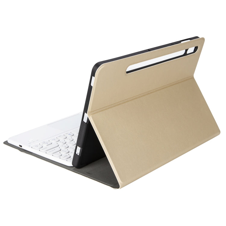 YA08B-A  Lambskin Texture Voltage Round Keycap Bluetooth Keyboard Leather Case with Touchpad For Samsung Galaxy Tab A8 10.5 2021 SM-X200 / SM-X205(Gold) - Samsung Keyboard by PMC TechLife | Online Shopping South Africa | PMC TechLife