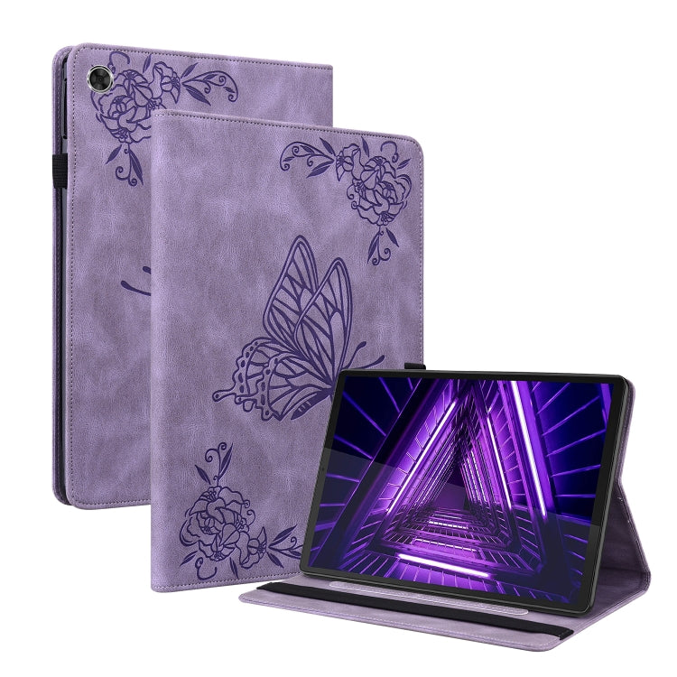 For Lenovo M10 Plus 10.3 TB-X606F/TB-X606X Butterfly Flower Embossed Leather Tablet Case(Purple) - Lenovo by PMC TechLife | Online Shopping South Africa | PMC TechLife | Buy Now Pay Later Mobicred