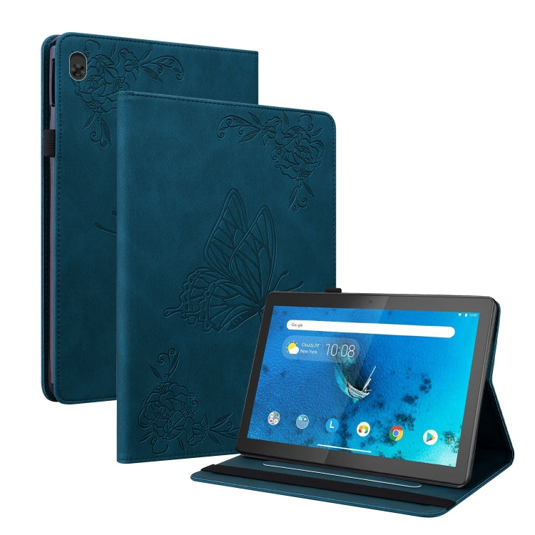 For Lenovo Tab M10 TB-X605L/X605F Butterfly Flower Embossed Leather Tablet Case(Blue) - Lenovo by PMC TechLife | Online Shopping South Africa | PMC TechLife | Buy Now Pay Later Mobicred