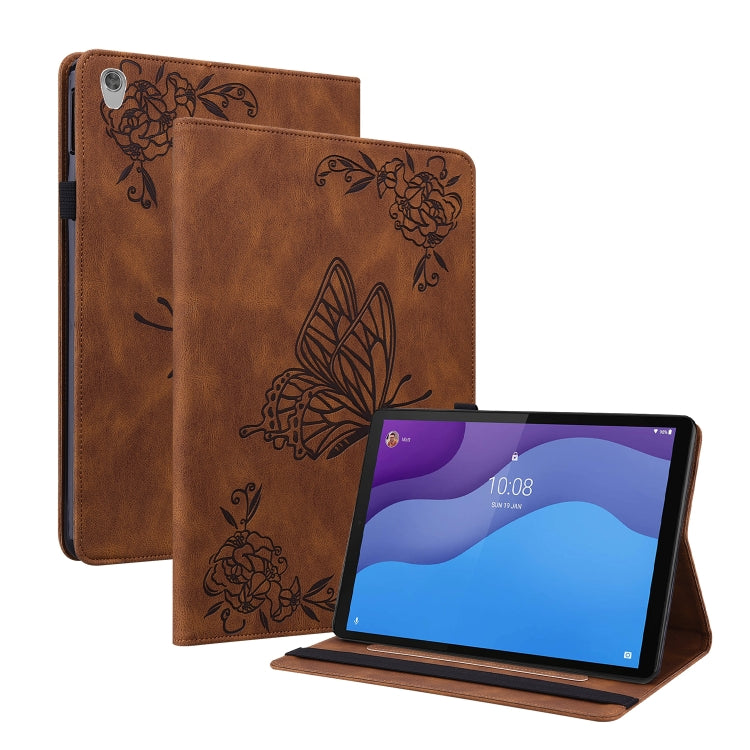 For Lenovo Tab M10 HD 2nd Gen TB-X306X/TB-X306F Butterfly Flower Embossed Leather Tablet Case(Brown) - Lenovo by PMC TechLife | Online Shopping South Africa | PMC TechLife | Buy Now Pay Later Mobicred