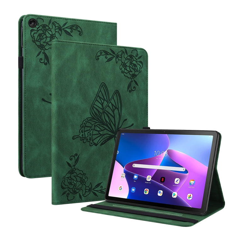 For Lenovo Tab M10 Plus 10.6 3rd Gen Butterfly Flower Embossed Leather Tablet Case(Green) - Lenovo by PMC TechLife | Online Shopping South Africa | PMC TechLife | Buy Now Pay Later Mobicred