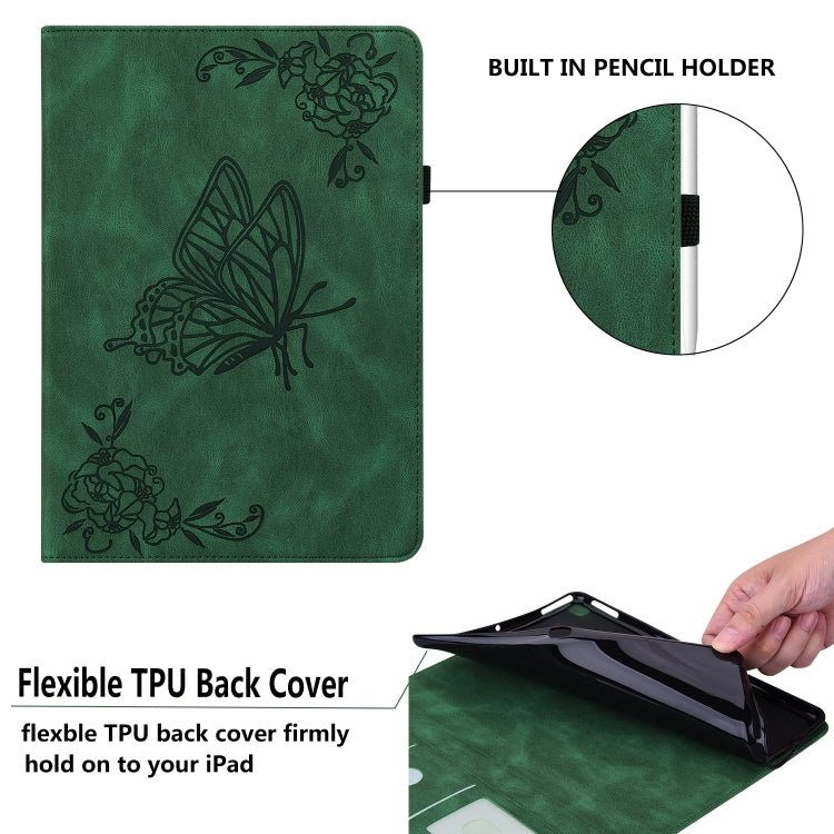 For Lenovo Tab M10 Plus 10.6 3rd Gen Butterfly Flower Embossed Leather Tablet Case(Green) - Lenovo by PMC TechLife | Online Shopping South Africa | PMC TechLife | Buy Now Pay Later Mobicred
