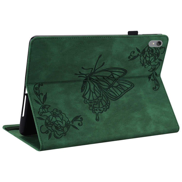 For Lenovo Tab P11 TB-J606F Butterfly Flower Embossed Leather Tablet Case(Green) - Lenovo by PMC TechLife | Online Shopping South Africa | PMC TechLife | Buy Now Pay Later Mobicred