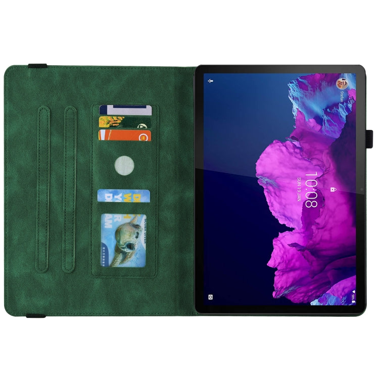 For Lenovo Tab P11 TB-J606F Butterfly Flower Embossed Leather Tablet Case(Green) - Lenovo by PMC TechLife | Online Shopping South Africa | PMC TechLife | Buy Now Pay Later Mobicred