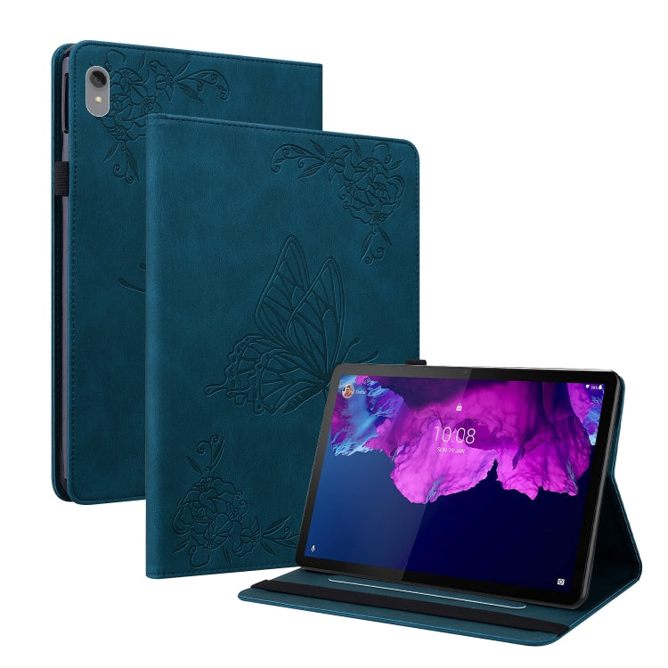 For Lenovo Tab P11 TB-J606F Butterfly Flower Embossed Leather Tablet Case(Blue) - Lenovo by PMC TechLife | Online Shopping South Africa | PMC TechLife | Buy Now Pay Later Mobicred