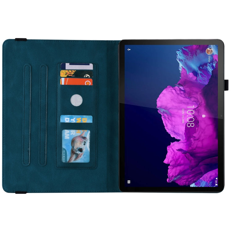 For Lenovo Tab P11 TB-J606F Butterfly Flower Embossed Leather Tablet Case(Blue) - Lenovo by PMC TechLife | Online Shopping South Africa | PMC TechLife | Buy Now Pay Later Mobicred