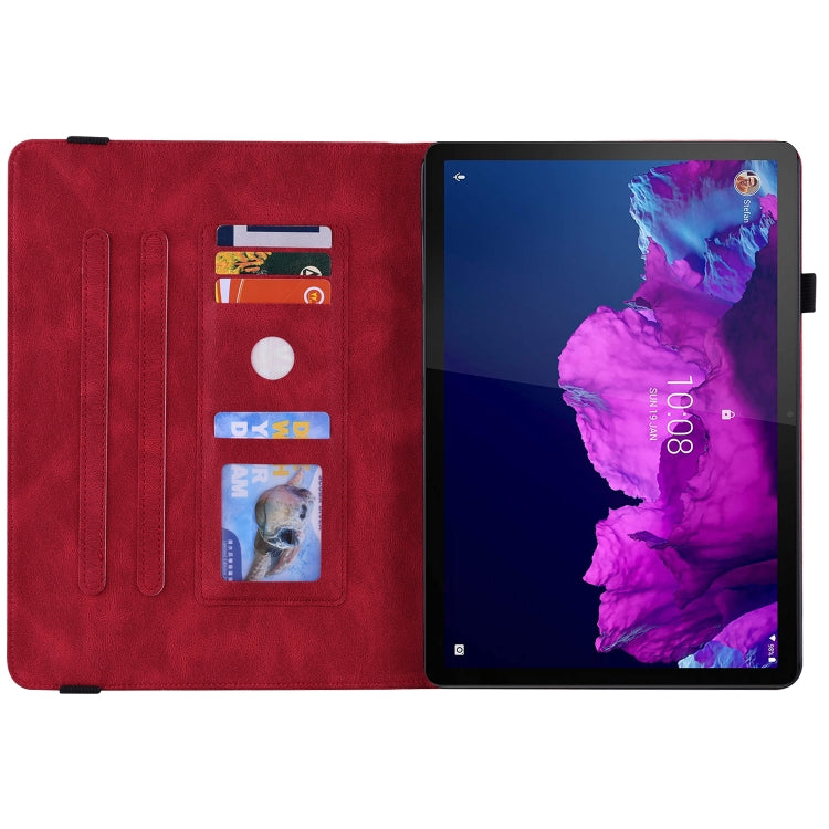 For Lenovo Tab P11 TB-J606F Butterfly Flower Embossed Leather Tablet Case(Red) - Lenovo by PMC TechLife | Online Shopping South Africa | PMC TechLife | Buy Now Pay Later Mobicred