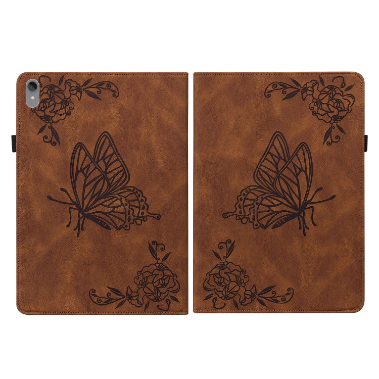 For Lenovo Tab P11 TB-J606F Butterfly Flower Embossed Leather Tablet Case(Brown) - Lenovo by PMC TechLife | Online Shopping South Africa | PMC TechLife | Buy Now Pay Later Mobicred