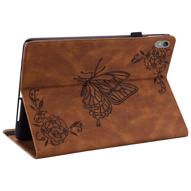 For Lenovo Tab P11 TB-J606F Butterfly Flower Embossed Leather Tablet Case(Brown) - Lenovo by PMC TechLife | Online Shopping South Africa | PMC TechLife | Buy Now Pay Later Mobicred