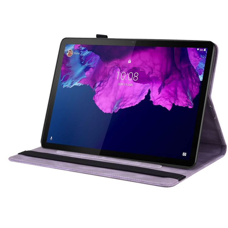 For Lenovo Tab P11 TB-J606F Butterfly Flower Embossed Leather Tablet Case(Purple) - Lenovo by PMC TechLife | Online Shopping South Africa | PMC TechLife | Buy Now Pay Later Mobicred