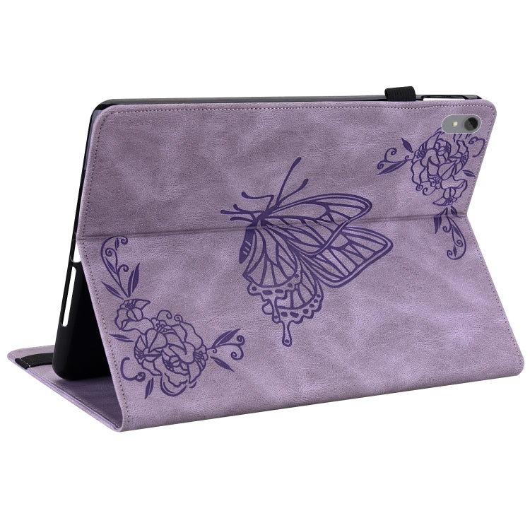 For Lenovo Tab P11 TB-J606F Butterfly Flower Embossed Leather Tablet Case(Purple) - Lenovo by PMC TechLife | Online Shopping South Africa | PMC TechLife | Buy Now Pay Later Mobicred