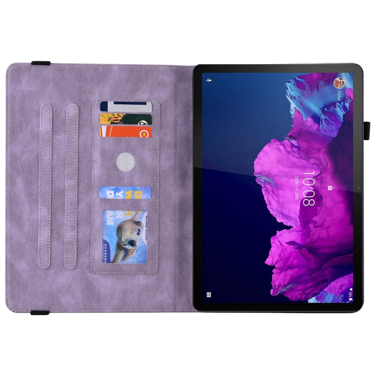 For Lenovo Tab P11 TB-J606F Butterfly Flower Embossed Leather Tablet Case(Purple) - Lenovo by PMC TechLife | Online Shopping South Africa | PMC TechLife | Buy Now Pay Later Mobicred