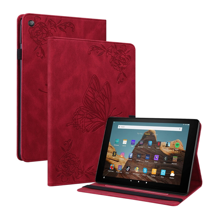 For Amazon Kindle Fire HD 10 2019 / 2017 Butterfly Flower Embossed Leather Tablet Case(Red) - Amazon by PMC TechLife | Online Shopping South Africa | PMC TechLife | Buy Now Pay Later Mobicred