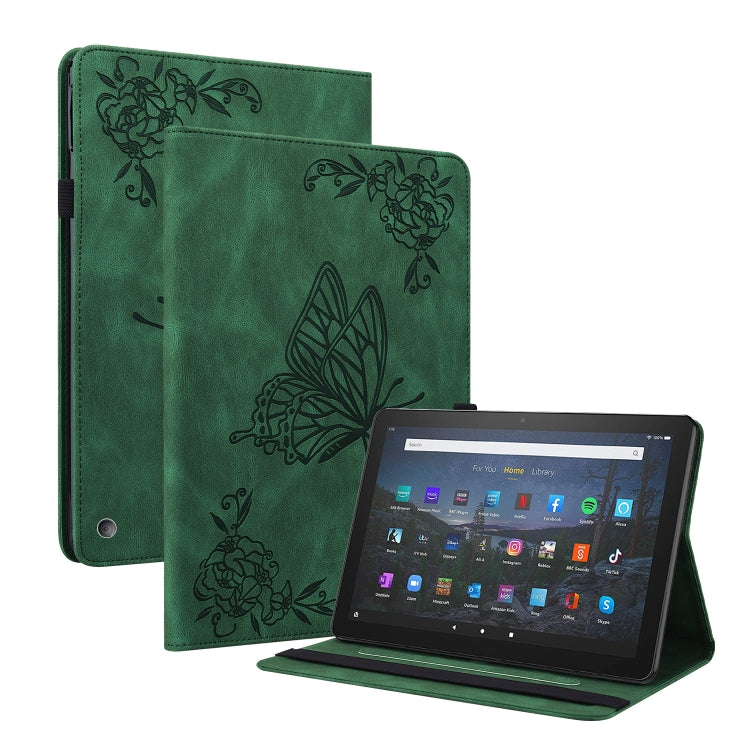 For Amazon Kindle Fire HD 10 2021 / 10 Plus 2021 Butterfly Flower Embossed Leather Tablet Case(Green) - Amazon by PMC TechLife | Online Shopping South Africa | PMC TechLife | Buy Now Pay Later Mobicred
