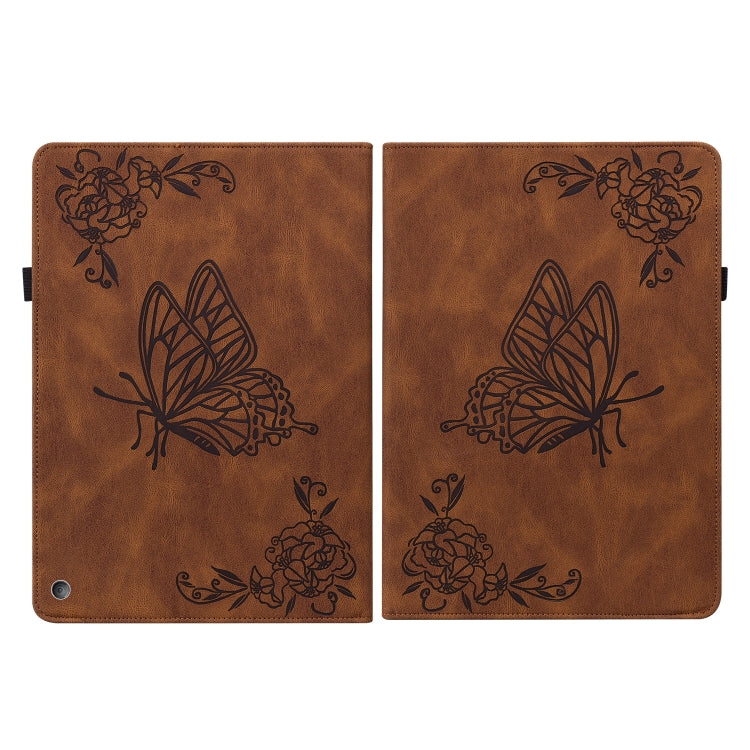 For Amazon Kindle Fire HD 10 2021 / 10 Plus 2021 Butterfly Flower Embossed Leather Tablet Case(Brown) - Amazon by PMC TechLife | Online Shopping South Africa | PMC TechLife | Buy Now Pay Later Mobicred