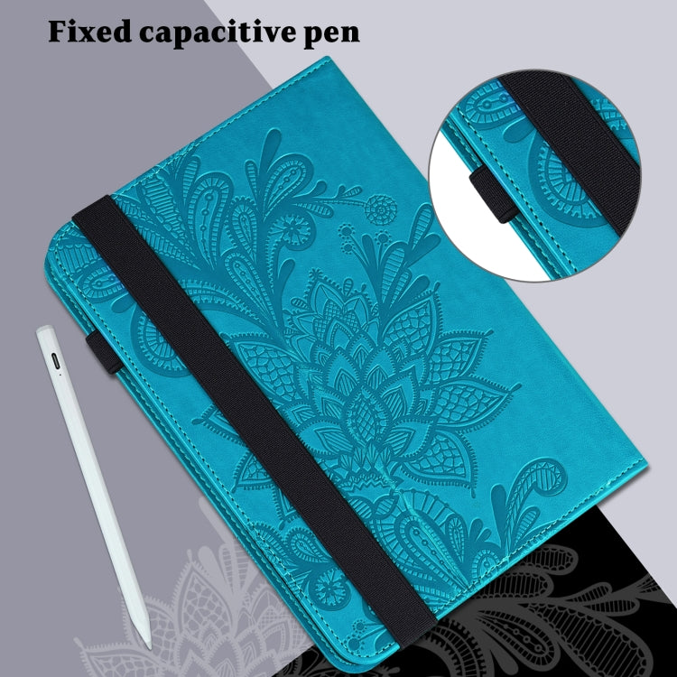 For Lenovo M10 Plus 10.6 3rd Gen 2022 Lace Flower Embossing Pattern Leather Tablet Case(Blue) - Lenovo by PMC TechLife | Online Shopping South Africa | PMC TechLife | Buy Now Pay Later Mobicred