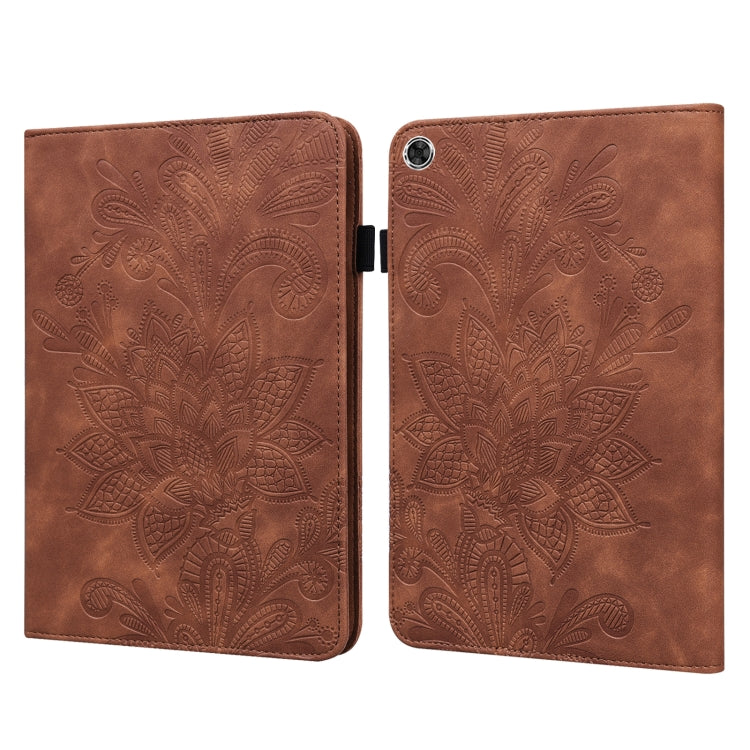For Lenovo M10 Plus 10.6 3rd Gen 2022 Lace Flower Embossing Pattern Leather Tablet Case(Brown) - Lenovo by PMC TechLife | Online Shopping South Africa | PMC TechLife | Buy Now Pay Later Mobicred